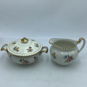 Vintage Johnson Bros England Old English Floral  Covered Sugar and Creamer